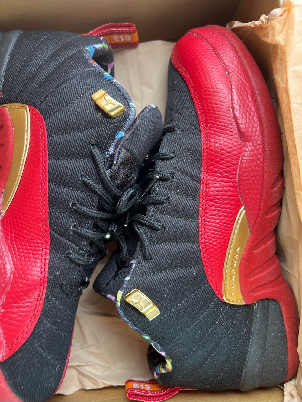 Retro 12 low black canvas and red trim